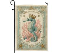 Bandiera da giardino a tema cavallucci marini a tema oceano, striscione decorativo per la casa con cavallo coronato blu, bandiera da cortile in iuta su entrambi i lati, per decorazione estiva per