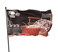 Bandiera da giardino a tema cinematografico 3x5 FT Popcorn retrò Occhiali 3D Cinema Assicella Bevanda Bobina di pellicola Rotolo di poliestere Bandiere da cortile Casa Patio Prato Striscione di augu