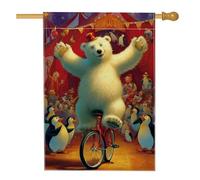 Bandiera da giardino a tema circo invernale, bandiera colorata con orso polare e pinguini, decorazione per la casa, bandiera su entrambi i lati in iuta da cortile per vacanze all'aperto decorazione