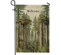 Bandiera da giardino a tema foresta di benvenuto, striscione da giardino con bosco verde, decorazione per cortile, decorazione da giardino su entrambi i lati, decorazione per prato all'aperto, accenti