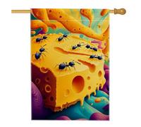 Bandiera da giardino a tema formaggio, formica gialla vivace con formiche, striscione decorativa per esterni, double face, in iuta per feste estive, decorazione prato, 30,5 x 45,7 cm