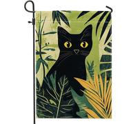 Bandiera da giardino a tema gatto, foglie verdi della giungla decorazione per esterni, decorazione per la casa stagionale su entrambi i lati, bandiera autunnale per Halloween, regalo per amanti dei