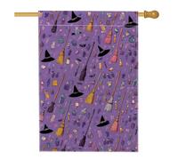 Bandiera da giardino a tema Halloween, bandiera viola con manico di scopa per la casa, bandiera da cortile in iuta su entrambi i lati per decorazione esterna del prato 71 x 101 cm