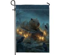 Bandiera da giardino a tema Halloween, decorazione per cimitero con capibara blu e corvo, striscione in iuta su entrambi i lati, decorazione autunnale per esterni, 30,5 x 45,7 cm