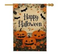 Bandiera da giardino a tema Halloween, decorazione per esterni con zucca arancione e pipistrello, striscione in iuta su entrambi i lati per celebrazione autunnale, decorazione per il cortile della