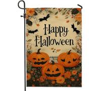 Bandiera da giardino a tema Halloween, decorazione per esterni con zucca arancione e pipistrello, striscione in iuta su entrambi i lati per celebrazione autunnale, decorazione per il cortile della