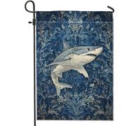 Bandiera da giardino a tema oceano, bandiera da giardino con squalo blu, decorazione per la casa all'aperto, bandiera da cortile con design floreale su entrambi i lati, per la decorazione estiva del