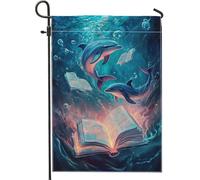 Bandiera da giardino a tema oceano, striscione da giardino con delfini, motivo onde blu, decorazione per esterni su entrambi i lati, decorazione estiva per casa, prato, 30,5 x 45,7 cm