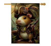 Bandiera da giardino a tema pirata, grazioso porcellino d'India marrone con cappello, striscione decorativo per la casa, bandiera da cortile in iuta su entrambi i lati, per decorazione esterna del