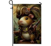 Bandiera da giardino a tema pirata, grazioso porcellino d'India marrone con cappello, striscione decorativo per la casa, bandiera da cortile in iuta su entrambi i lati, per decorazione esterna del