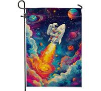 Bandiera da giardino a tema spaziale, striscione colorato astronauta razzo cosmico, bandiera decorativa da giardino su entrambi i lati, per decorazioni da giardino all'aperto, stagioni 30,5 x 45,7 cm