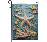 Bandiera da giardino a tema spiaggia con stelle marine, striscione floreale per cortile con stelle marine, decorazione per la casa a due lati, decorazione per esterni per prato 30,5 x 45,7 cm