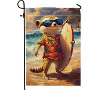 Bandiera da giardino a tema spiaggia estiva, colorata retrò con animali da surf, decorazione per la casa da giardino, decorazione da giardino su entrambi i lati, perfetta per feste e incontri