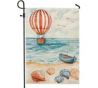 Bandiera da giardino a tema spiaggia estiva, decorazione nautica blu con mongolfiera, decorazione oceanica su entrambi i lati, in tela, per esterni, decorazione per la casa, 30,5 x 45,7 cm