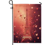 Bandiera da giardino a torre di Parigi, romantica bandiera moderna con cuori aureola per San Valentino rossa su entrambi i lati, bandiere decorative per esterni, patio, prato, portico, ingresso