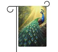 Bandiera da giardino a ventaglio con piume di pavone, in iuta su entrambi i lati, 30,5 x 45,7 cm