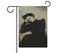 Bandiera da giardino addormentata con donna in nero, in iuta su entrambi i lati, 30,5 x 45,7 cm