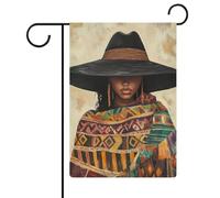 Bandiera da giardino africana con cappello enorme, in iuta, per vacanze stagionali, su entrambi i lati, 30,5 x 45,7 cm