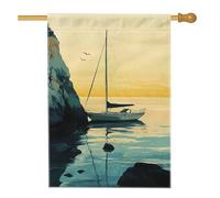Bandiera da giardino al tramonto sul mare, barca a vela blu e oceano - Banner per esterni double face in poliestere per decorazione della casa estiva, 71 x 101 cm