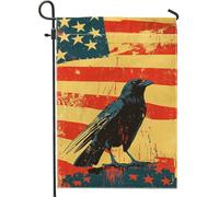 Bandiera da giardino Americana Raven, decorazione rustica blu e rossa per esterni per l'estate, striscione da cortile in stile vintage, decorazione riutilizzabile per prato per il giorno della memoria