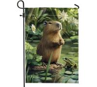 Bandiera da giardino anfibia Capibara primavera estate, vibrante verde palude animali della palude decorazione per la casa, bandiera bifacciale da cortile decorazione per prato esterno 30,5 x 45,7 cm