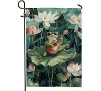 Bandiera da giardino anfibia che suona la chitarra, verde fantasioso anfibio, bandiere decorative per la casa, in iuta su entrambi i lati, decorazione per prato all'aperto per primavera estate 30,5 x
