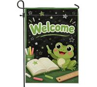 Bandiera da giardino anfibia, con stelle educative, libro di ritorno al campus, verde su entrambi i lati, bandiere decorative per esterni, patio, prato, portico, balcone, 30,5 x 45,7 cm