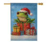 Bandiera da giardino anfibia di Natale, striscione verde decorativo per le vacanze con regali e fiocchi di neve, bandiera da cortile in iuta su entrambi i lati, per decorazione esterna del prato, 71 x