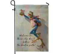 Bandiera da giardino anfibia fantasiosa, personaggio blu verde con regalo per la casa, bandiera da cortile in iuta su entrambi i lati, per decorazione del prato esterno, 30,5 x 45,7 cm