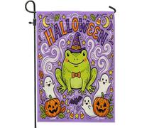 Bandiera da giardino anfibia, fantasiosa zucche giocose fantasma Halloween viola su entrambi i lati bandiere decorative esterne per esterni prato esterno portico patio ingresso 30,5 x 45,7 cm