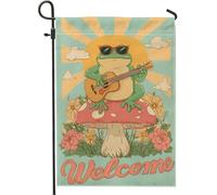 Bandiera da giardino anfibia, fiori di fungo estivi, verde estivo, doppia faccia, piccola bandiera da giardino per patio, prato, portico, ingresso, campeggio, 30,5 x 45,7 cm