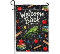 Bandiera da giardino anfibia, libri educativi di frutta giocosi Back to Campus, bandiere decorative nere su entrambi i lati, per esterni, portico, prato, patio, terrazza, 30,5 x 45,7 cm
