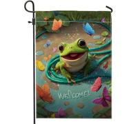 Bandiera da giardino anfibia primaverile ed estate, bandiera verde anfibia farfalla benvenuto, striscione per esterni, decorazione per la casa su entrambi i lati, decorazione per cortile, prato, 30,5