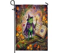Bandiera da giardino anfibio, cappello da mago fantasioso libro di Halloween in iuta verde su entrambi i lati, piccola bandiera da giardino per esterni, patio, prato, portico anteriore, balcone, 30,5