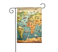 Bandiera da giardino Animale Mappa del Mondo Stampe Bandiere decorative principalmente per terrazze, giardini, vasi di fiori, terrazza, balcone. 30,5 x 45,7 cm