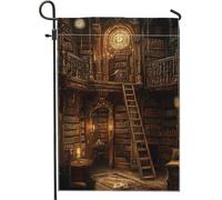 Bandiera da giardino antica per biblioteca, marrone scuro, vintage, per libreria, decorazione per la casa, bandiera da cortile in iuta su entrambi i lati, accogliente decorazione per interni ed
