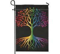 Bandiera da giardino arcobaleno con albero della vita, radici e foglie colorate, striscione decorativo per la casa, decorazione per esterni su entrambi i lati, per feste primaverili ed estive, 30,5 x