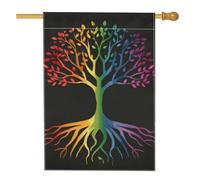 Bandiera da giardino arcobaleno con albero della vita, radici e foglie colorate, striscione decorativo per la casa, decorazione esterna su entrambi i lati per feste primaverili estive 71 x 101 cm
