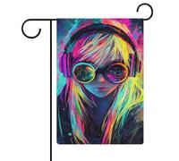 Bandiera da giardino arcobaleno con bella ragazza con i capelli lunghi per vacanze stagionali in iuta double face per casa cortile bandiere esterne 30,5 x 45,7 cm