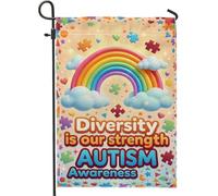 Bandiera da giardino arcobaleno, festiva giocosa nuvola puzzle pezzo consapevolezza multicolore iuta double face bandiere decorative esterne per esterni patio prato portico ingresso campeggio 30,5 x