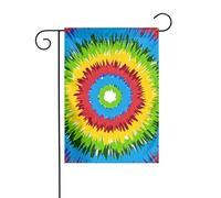 Bandiera da giardino arcobaleno Tie Dye Swirl 12x18 pollici, bandiere da esterno bifacciali, striscioni di benvenuto, bandiera festiva per feste, decorazioni da giardino