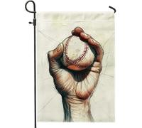 Bandiera da giardino artistica da baseball disegnata a mano, beige e marrone, stile vintage, decorazione da giardino e da esterno, bandiera double face in juta per decorazione di vacanza, 30,5 x
