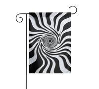 Bandiera da giardino astratta bianca e nera con motivo a spirale astratta, 30 x 45 cm, verticale su entrambi i lati, decorazione per case in campagna, decorazioni esterne