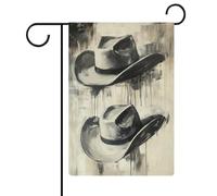 Bandiera da giardino astratta con cappelli da cowboy in bianco e nero bandiera da giardino per casa cortile bandiera esterna stagionale vacanza juta doppia faccia bandiera 30,5 x 45,7 cm