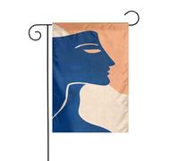 Bandiera da giardino astratta con donna blu minimalista, 30 x 45 cm, verticale, double face, per fattoria, vacanze, decorazioni esterne