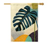 Bandiera da giardino astratta con foglie di Monstera, bandiera tropicale gialla blu decorativa per la casa, bandiera su entrambi i lati in iuta per cortile primavera estate decorazione per prato
