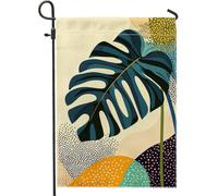 Bandiera da giardino astratta con foglie di Monstera, bandiera tropicale gialla blu per la decorazione della casa, bandiera su entrambi i lati in iuta per cortile primavera estate decorazione per