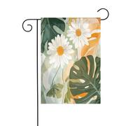 Bandiera da giardino astratta con margherite e foglie di Monstera, 30 x 45 cm, verticale su entrambi i lati, per fattoria, vacanze, decorazioni esterne