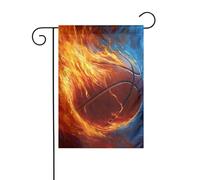 Bandiera da giardino astratta con pallacanestro nel fuoco, 30 x 45 cm, verticale, double face, decorazione per case in campagna, decorazione esterna