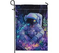 Bandiera da giardino astronauta cosmica, striscione da giardino colorato, decorazione spaziale, bandiera da giardino in poliestere su entrambi i lati, decorazione per esterni, 30,5 x 45,7 cm